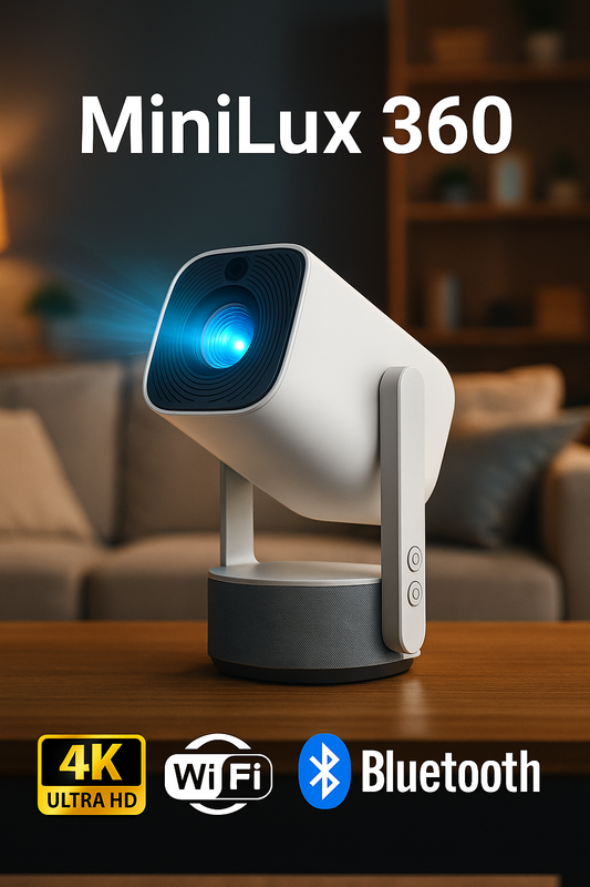 MiniLux 360 – Battery-powered Mini Projector with Bluetooth and WiFi